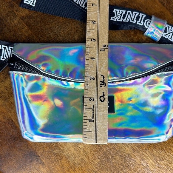 PINK Belt Bag Shiny Silver Iridescent Fanny Pack Adjustable Victoria's Secret - Picture 7 of 7